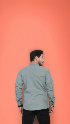 U AND J TREND Men Self Design Casual Light Green Shirt