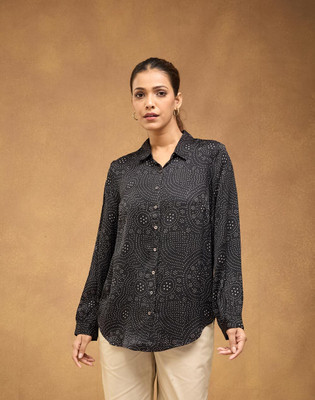 Fabindia Women Printed Casual Black Shirt