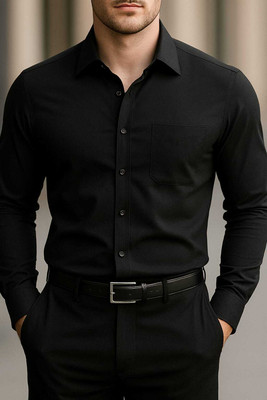 Fashion Science Men Solid Party Black Shirt