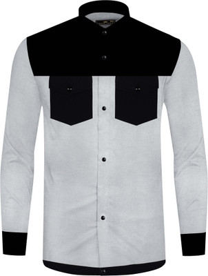 french crown Men Self Design Casual Grey Shirt