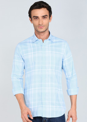 INTEGRITI Men Checkered Casual Light Blue Shirt