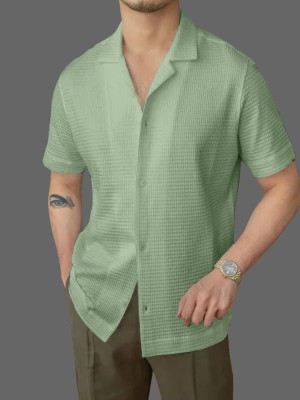 HouseOfCommon Men Self Design Casual Light Green Shirt