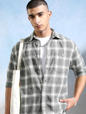 HIGHLANDER Men Checkered Casual Green Shirt