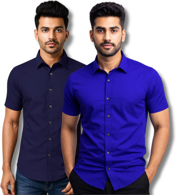 RAREMARK Men Solid Formal Dark Blue, Blue Shirt(Pack of 2)