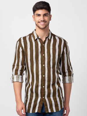 Spykar Men Striped Casual Green Shirt