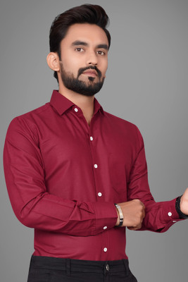 Voroxy Men Solid Formal Maroon Shirt