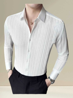 SHIVAY TRENDS Men Self Design, Solid Casual White Shirt