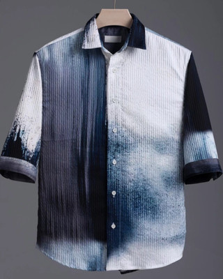 quinlan Men Printed Casual White, Blue, Black Shirt