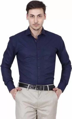 SOUNDRYAFABRIC Men Solid Formal Dark Blue Shirt