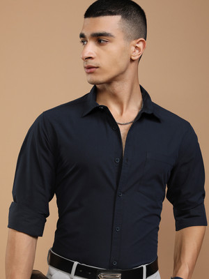 HIGHLANDER Men Solid Casual Blue Shirt