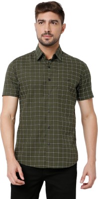 MUFTI Men Checkered Casual Dark Green Shirt