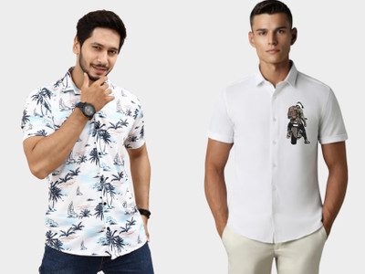 Emporium Men Printed Casual White Shirt(Pack of 2)
