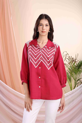 Kalavrund Creation Women Embroidered Casual Pink Shirt