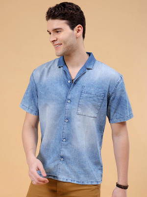 The Indian Garage Co. Men Solid Casual Light Blue Shirt