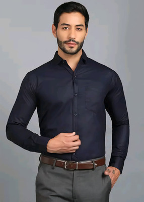 JILANI TRADERS Men Solid Party Blue Shirt