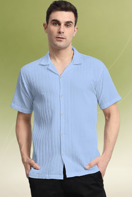 A Dearise Trend Men Self Design Casual Light Blue Shirt