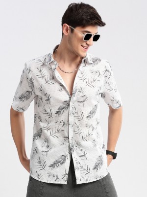 Showoff Men Printed Casual Grey, White Shirt