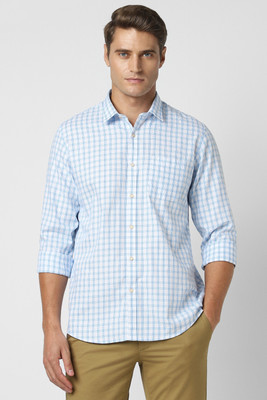 PETER ENGLAND Men Checkered Casual White, Blue Shirt