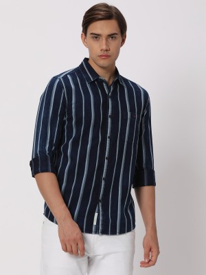 MUFTI Men Striped Casual Dark Blue, Light Blue Shirt