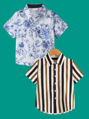 KILLER Boys Printed Casual Brown, Blue Shirt(Pack of 2)