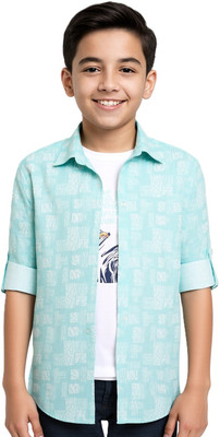 CAVIO Boys Printed Casual Light Blue, White Shirt