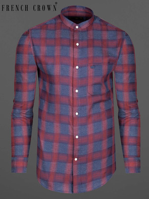 french crown Men Checkered Casual Red Shirt