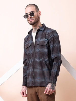 British Club Men Checkered Casual Brown Shirt