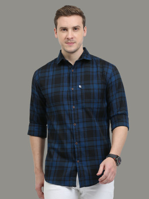 ALLWIN PAUL Men Checkered Casual Dark Blue Shirt