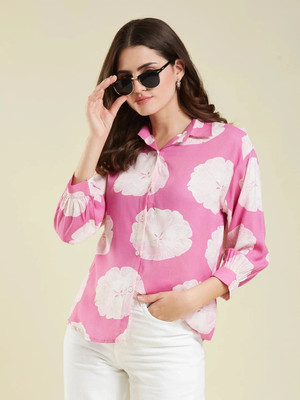 J TURRITOPSIS Women Printed Casual Pink Shirt