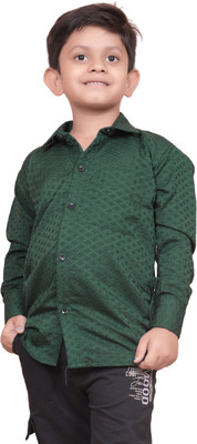 GBHFASHION Boys Self Design Casual Green Shirt