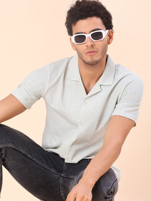 V-MART Men Striped Casual Light Green Shirt