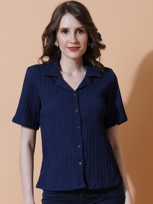 U&F Women Solid Casual Dark Blue Shirt