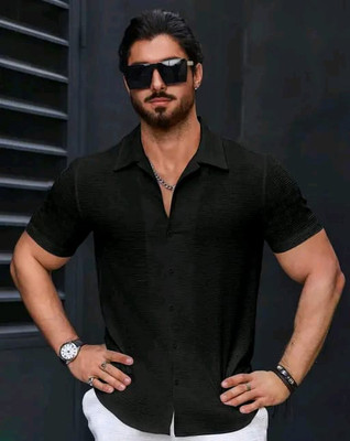 oquent Men Geometric Print Casual Black Shirt