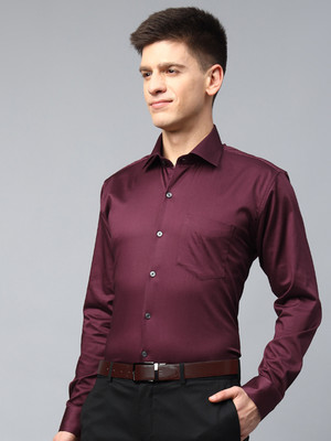 Hancock Men Solid Formal Maroon Shirt