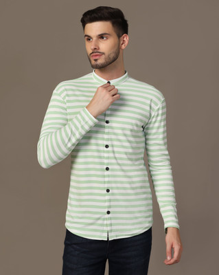 BEYOU FASHION Men Striped Casual Green Shirt