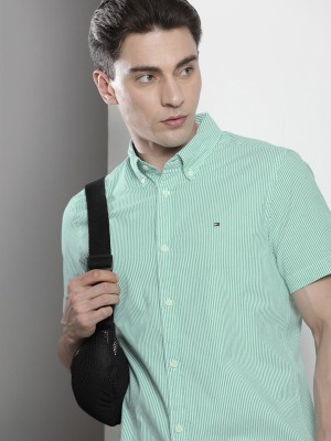 TOMMY HILFIGER Men Striped Casual Green Shirt