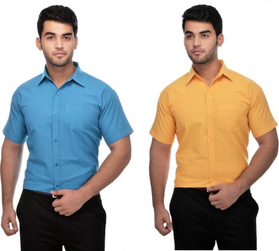 DESHBANDHU KHADI Men Solid Formal Blue, Yellow Shirt(Pack of 2)