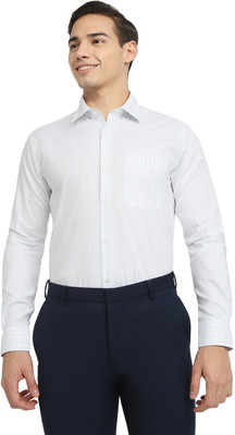 Raymond Men Striped Formal White Shirt