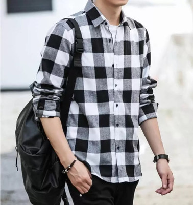 Rehan Trends Men Checkered Casual Black, White Shirt