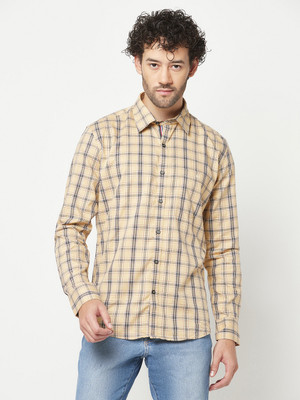 CRIMSOUNE CLUB Men Checkered Casual Dark Blue, Beige Shirt