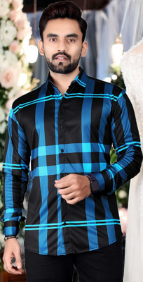 GCFAB Men Checkered Casual Blue Shirt