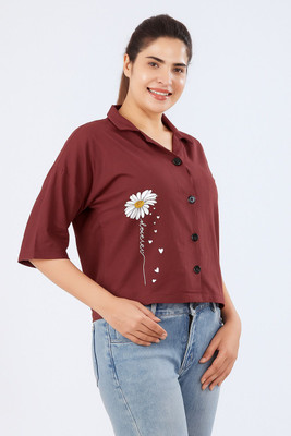 VAVA Creation Women Solid Casual Maroon Shirt