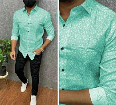 MISHREE Men Printed Casual Light Green Shirt