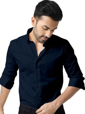 Kalawatia fashion Men Solid Casual Dark Blue Shirt