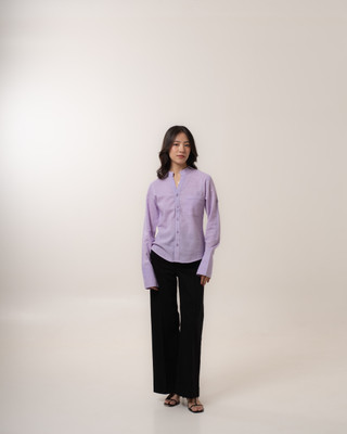 MALVERRA BY HOUSE OF MALKAA Women Solid, Self Design Formal Purple Shirt