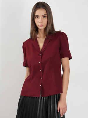 VERO MODA Women Solid Casual Maroon Shirt