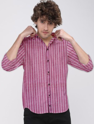 V.Kfashion Men Self Design Casual Pink Shirt