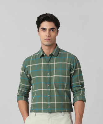 MUFTI Men Checkered Casual Green Shirt