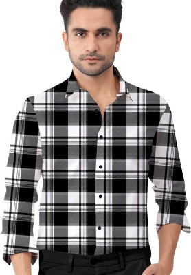 LYZOO FASHION Men Checkered Casual White, Black Shirt