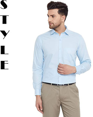 ECLORA Men Solid Formal Light Blue Shirt